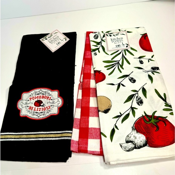 NWT. DII Italiano Dishtowel kitchen tow Set of 2 and set of 1 black towel. - Picture 1 of 13